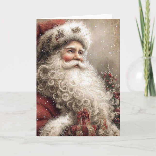 Carte Nostalgic Santa Claus Happy Holidays Folded (Devant)