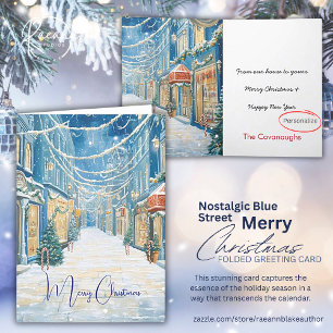 Carte Nostalgique Blue Christmas Street Greeting Card