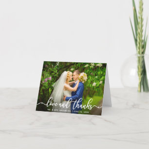 Carte Note photo du Mariage White Script Love and Thanks
