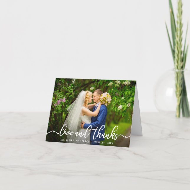 Carte Note photo du Mariage White Script Love and Thanks (Devant)
