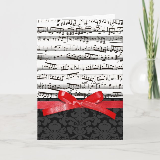Carte Notes de musique et ruban faux rouge (Devant)