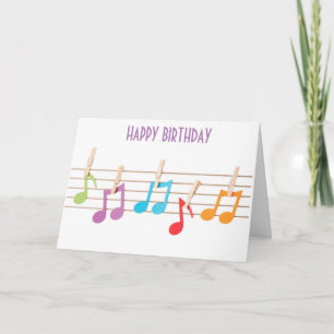 CARTE NOTES MUSICALES COLORÉES SOUHAITS D'ANNIVERSAIRE