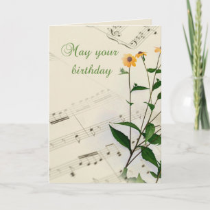 Carte Notes musicales d'anniversaire et Fleurs sauvages