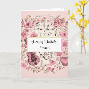 Carte Notes musicales et fleurs Style Vintage Anniversai
