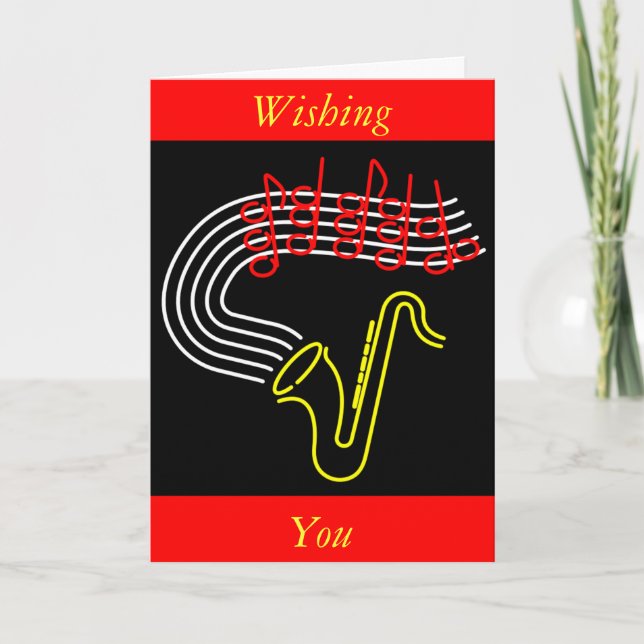 Carte Notes musicales et saxophones Neon Anniversaire pe (Devant)
