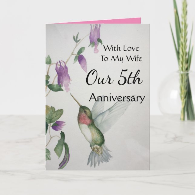 Carte Notre 5e anniversaire Ma femme avec l'amour Colibr (Devant)