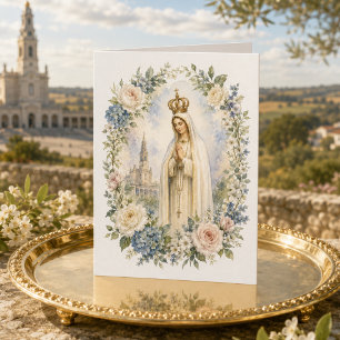 Carte Notre-Dame de Fatima Floral Catholique Vintage