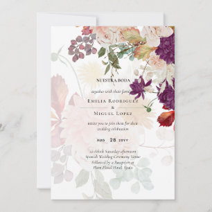 Carte NOTRE MARIAGE Plum Fall Floral Mariage Espagnol