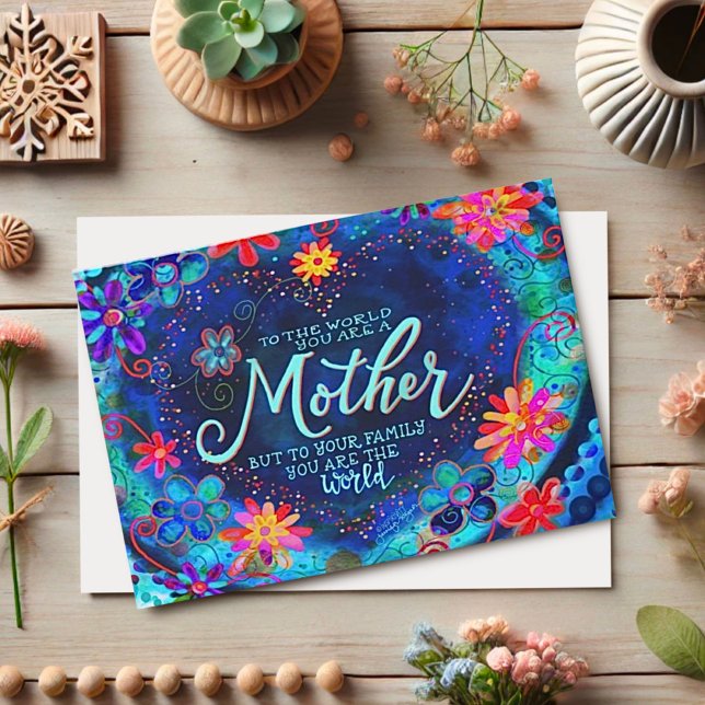 Carte Notre Mère, Notre Monde Plutôt Bleu Floral Amusant (Créateur téléchargé)