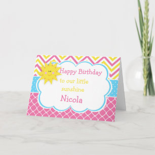 Carte Notre petit Anniversaire rose et jaune soleil