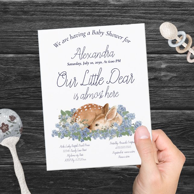 Carte Notre petit Cher Deer Dusty Blue Floral Baby Boy (Créateur téléchargé)