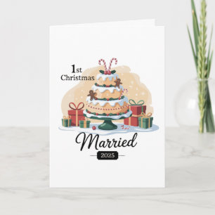 Carte Notre Premier Noël de Mariés 2025   Gâteau de Fête