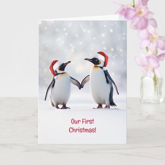 Carte Notre premier Noël ensemble mignonne paire de ping (Orchidée)