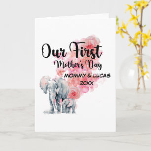 Carte Notre Première Fête des Mères Maman et Eléphants B