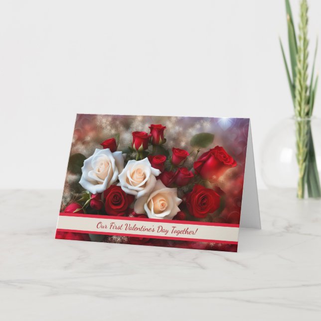 Carte Notre première Saint Valentin avec des Roses (Devant)