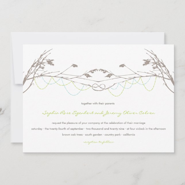 Carte nouée de faire-part de mariage de branche (Devant)
