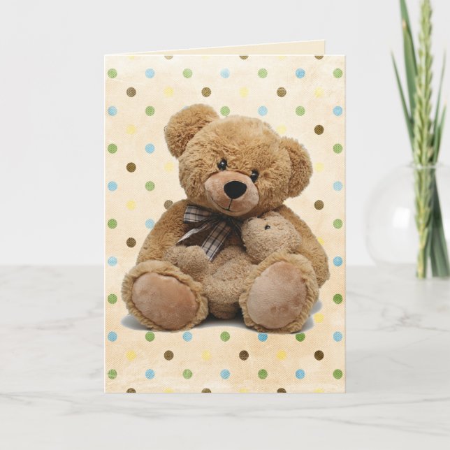 Carte Nounours Brown Sur Nouveau Bébé Pois (Devant)
