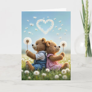 Carte Nounours d'anniversaire avec Dandelion de coeur