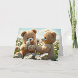 Carte Nounours d'anniversaire dans un champ