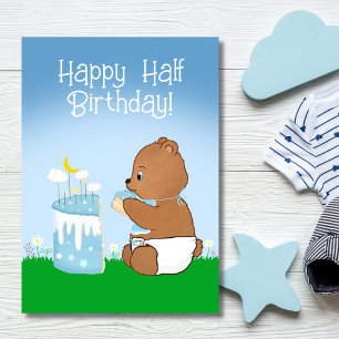 Carte Nounours d'anniversaire de teddy ours en mangeant 