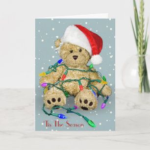 Carte Nounours De Noël Dans Les Lumières De Vacances