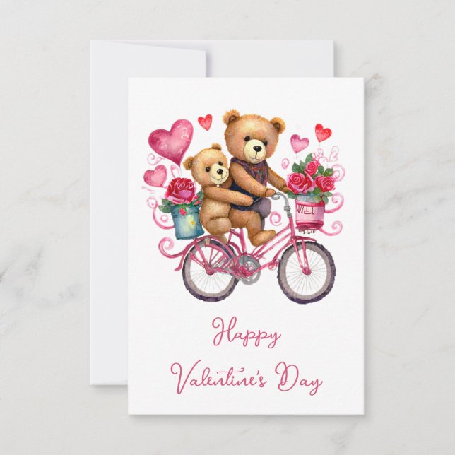 Carte Nounours de Saint Valentin à vélo (Devant)