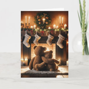 Carte Nounours Devant Une Cheminée De Noël