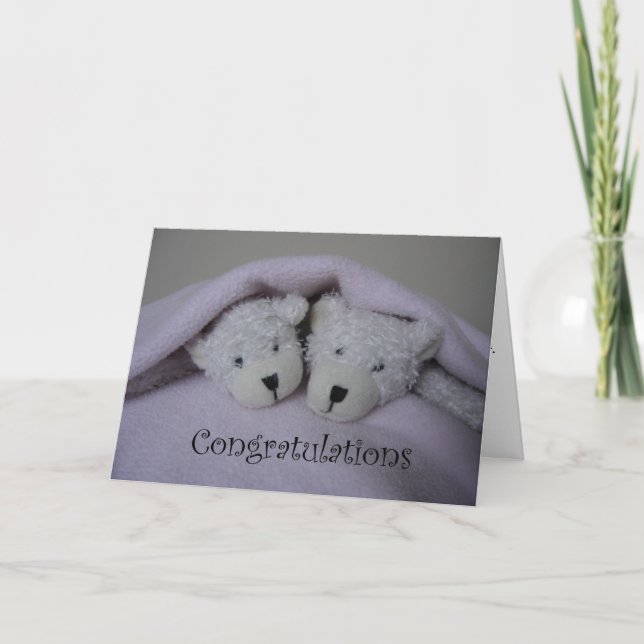 Carte Nounours fille jumelle (Devant)