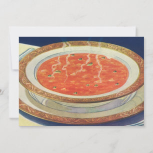 Carte Nourriture vintage, bol chaud de soupe de tomates 