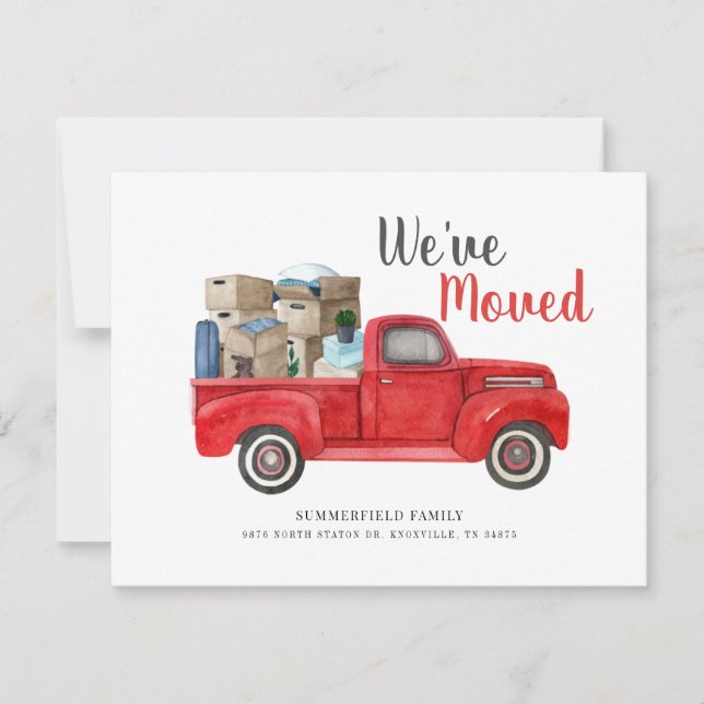 Carte Nous avons déménagé Adresse Aquarelle Rouge Camion (Devant)
