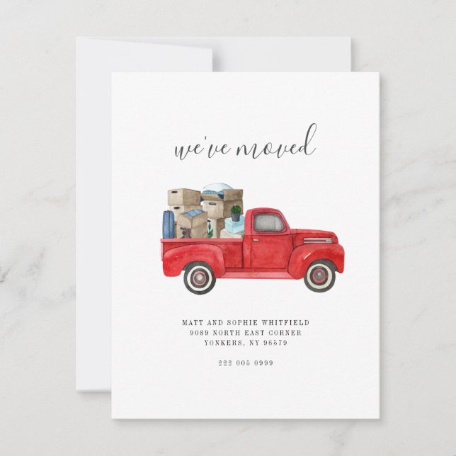 Carte Nous avons déménagé Aquarelle Rouge Camion Déménag (Devant)