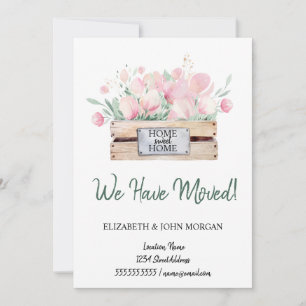Carte Nous avons déménagé,Boîte de fleurs aquarelle démé