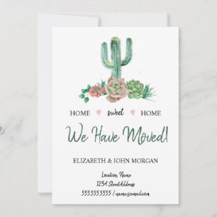 Carte Nous Avons Déménagé, Fleurs Aquarelles Cactus Succ