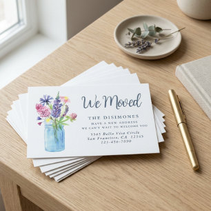 Carte « Nous avons déménagé » fleurs Bleu Poussiér