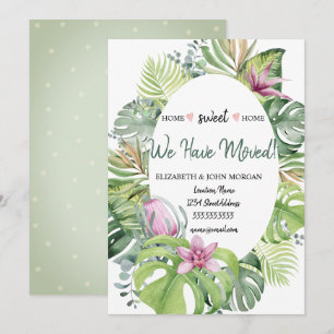 Carte Nous Avons Déménagé, Fleurs Tropicales Feuilles