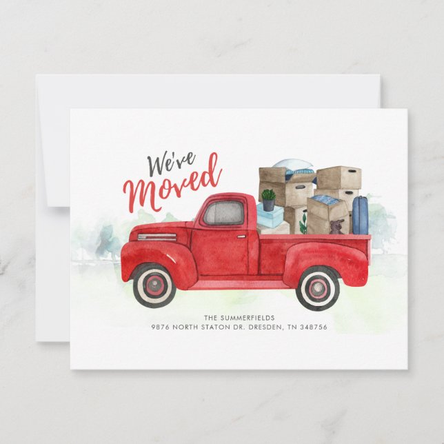 Carte Nous avons déménagé le camion d'aquarelle Faire-pa (Devant)