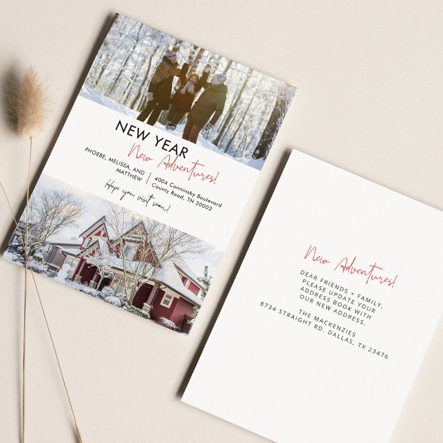 Carte Nous avons déménagé Photo Holiday Moving Faire-par (New Year New Adventures Family Moving Announcement)