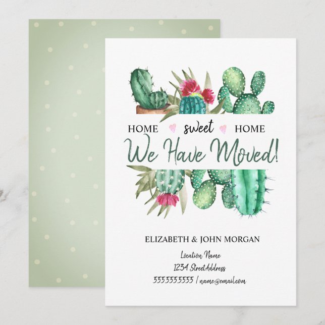 Carte Nous Avons Déménagé, Pois Cactus (Devant / Derrière)