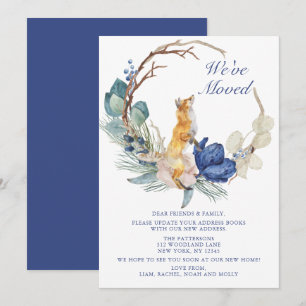 Carte Nous avons déplacé mignon bois Fox aquarelle Flora