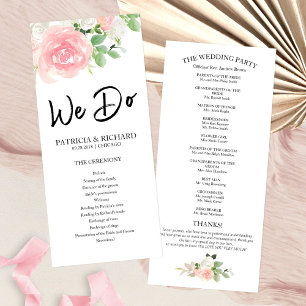 Carte Nous faisons Pink Blush Rose Floral Wedding Progra
