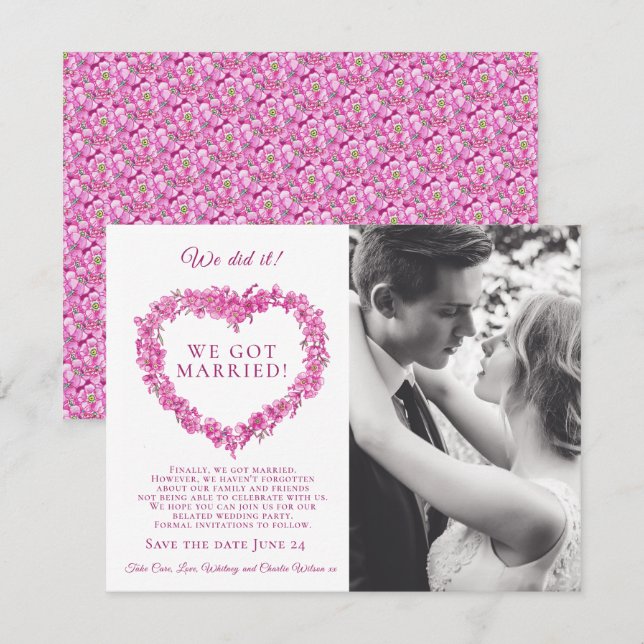 Carte Nous l'avons fait marié rose oubli-me-pas mariage (Devant / Derrière)