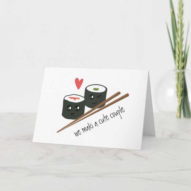 Carte Nous Maki un mignon couple Kawaii Sushi Coeur d'am (Devant)