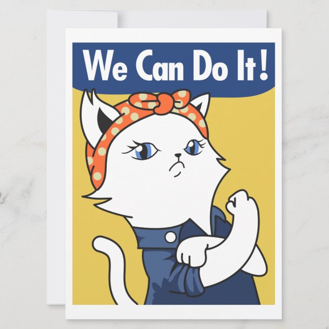 Carte Nous Pouvons Le Faire ! Chat blanc Rosie le Rivete (Devant)