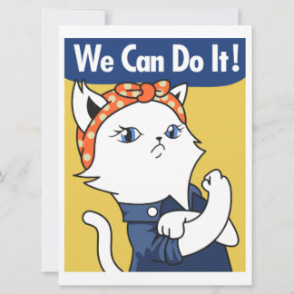 Carte Nous Pouvons Le Faire ! Chat blanc Rosie le Rivete