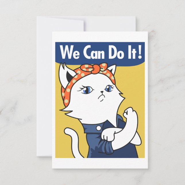Carte Nous Pouvons Le Faire ! Chat blanc Rosie le Rivete (Devant)
