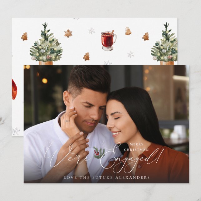 Carte Nous sommes fiancés Photo Ele Holly Berry Holiday  (Devant / Derrière)