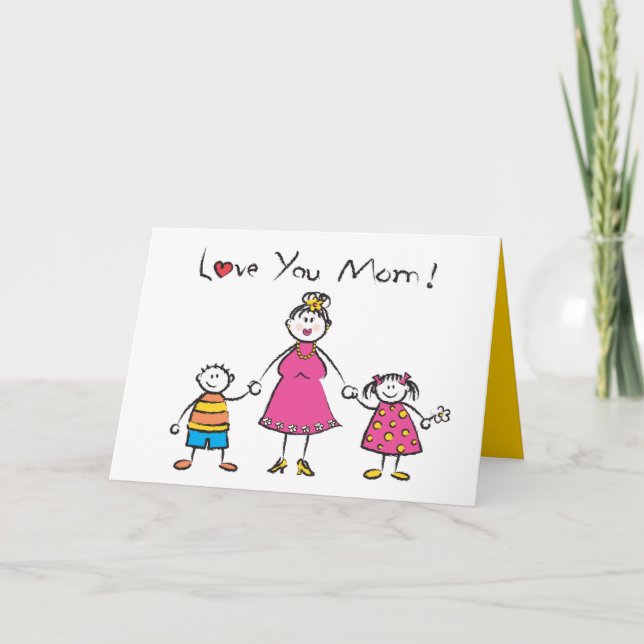 Carte Nous t'aimons Maman Cartoon Famille Bonne fête des (Devant)