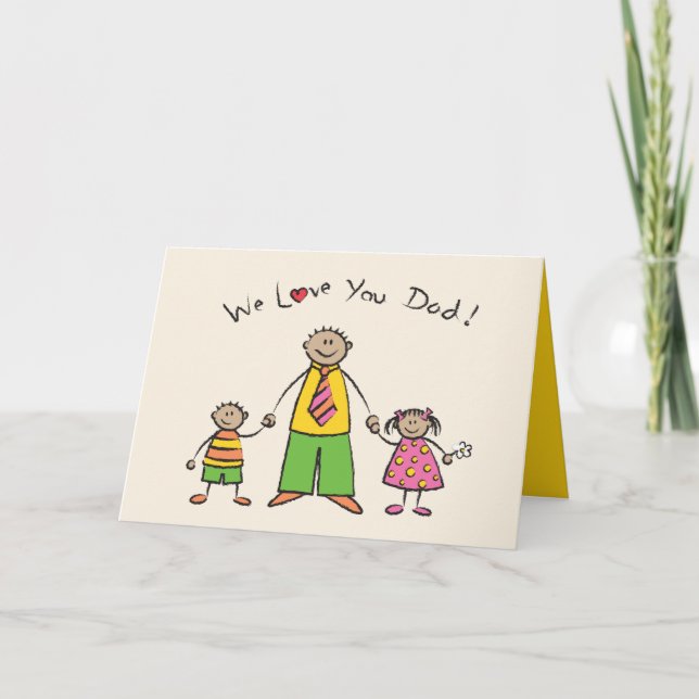 Carte Nous t'aimons Papa Cartoon Famille Bonne Fête des  (Devant)