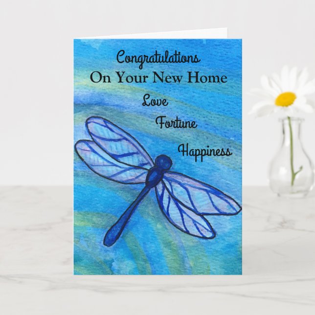 Carte Nouveau Accueil Amour Fortune Happiness libellule (Petite plante)