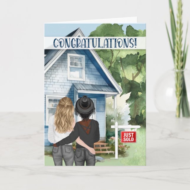Carte Nouveau Accueil Félicitations Biracial Lesbian Cou (Devant)